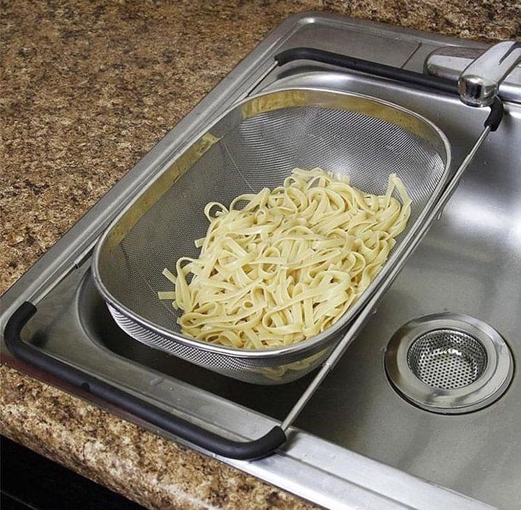 Stainless Steel Drain Basket, Micro Perforated Colander Strainer Basket, Over the Sink Fine Mesh Basket Stainless Steel Drain Basket, Micro Perforated Colander Strainer Basket, Over the Sink Fine Mesh Basket